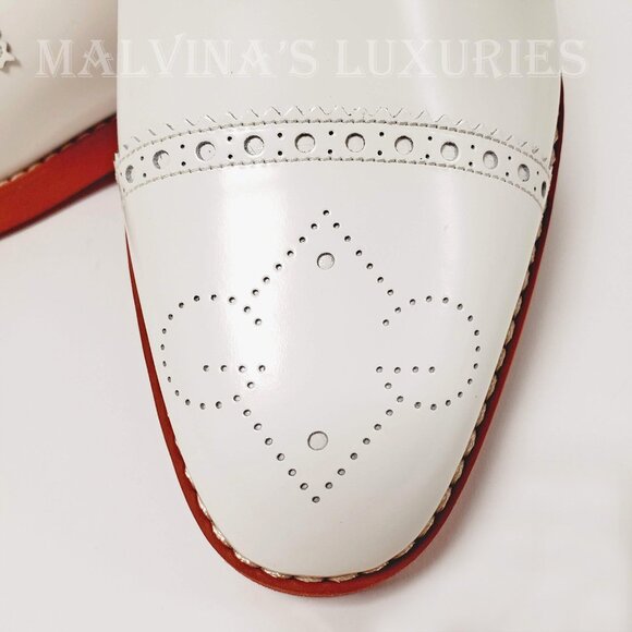 GUCCI SHOES MENS BROGUE WHITE LEATHER OXFORD LOAFERS sz 9.5 10 43.5 main image 10